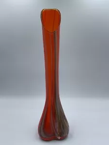 Adesivo pellicola vaso vintage Norcrest Giappone elasticizzato arancione striature rosse vetro arte 10 - Foto 1 di 6