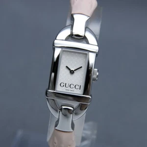 【Near MINT+】 GUCCI 6800L 16mm White Dial Pink Band Silver Quartz Women's Watch - Picture 1 of 14