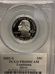 2002 S PGCS PR69DCAM Louisiana States Quarter Silver Low Mintage Rare - Picture 1 of 2