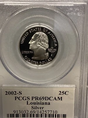 2002 S PGCS PR69DCAM Louisiana States Quarter Silver Low Mintage Rare - Image 1 of 2