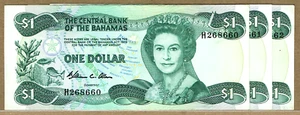 3 CONSECUTIVE CENTRAL BANK OF BAHAMAS LAW 1974 (1984) $1 (PICK#43a) XF/AU - Picture 1 of 2