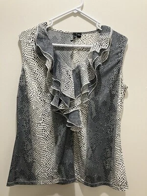 Camisa Milano Damas Talla Grande Gris Negro Blanco Volantes Sin Mangas Poliéster Foto 1 de 4