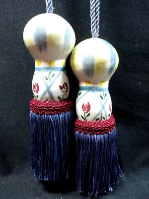 2 borlas/amarros/cortinas de cerâmica amarela/azul/borgonha 6" tampo - Imagem 1 de 4