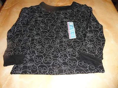 NWT Child's Black long sleeves w/ SKULLS pullover TOP trendy Size 3 T Halloween  - Image 1 of 3