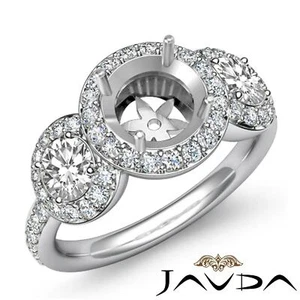 3 Stone Framed Micro Pave Set Semi Mount Round Diamond Engagement Ring 0.85 Ctw - Picture 1 of 36