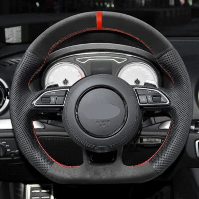 Cubierta de volante de carbono brillante + cuero perforado para Audi S3 2014-2017 S5 Foto 1 de 4