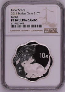 NGC PF70 UC 2011 China Rabbit Silver (Plum Blossom, Scallop) 1oz Coin - Picture 1 of 2