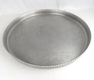 Round Tray Hand Wrought Aluminum Art Deco Vintage 18" - Picture 1 of 10