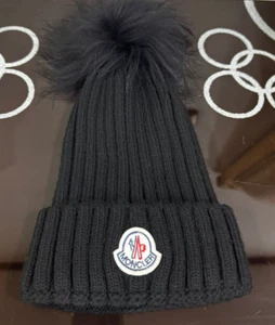 Moncler Black Hat Beanie With Pom Pom Made from Fox Fur free size. - Picture 1 of 7