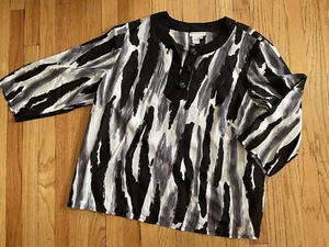 Doncaster schwarz/weiß Zebra Seidenmischung Top Gr. 22 Bluse 3/4 Arm Vintage Ben - Bild 1 von 5
