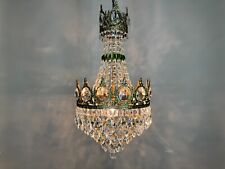 Antique /Vintage Crystals & Brass Chandelier Lamp Lighting Fixtures 1960's