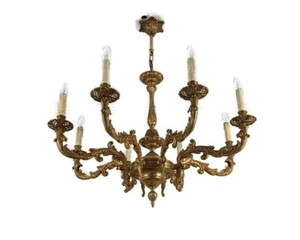 Lampadario ornato stile rococò ottone spagnolo splendido 8 luci apparecchio vintage - Foto 1 di 13