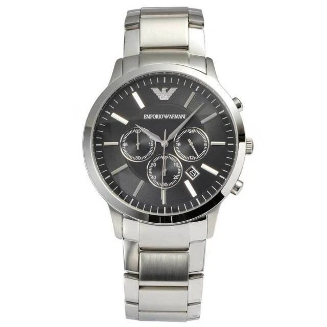 Emporio Armani AR2460 46mm Cassa Argento in Acciaio Cinturino Argento in Acciaio, Orologio da Uomo