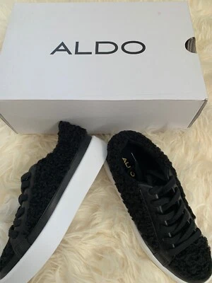 Aldo Women's 6.5 Black Lace Up Tennis Shoes Sneakers Oloasen Faux Fur Platform - Image 1 of 4