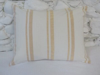 Cushion Cover, Striped, Natural Cream, Soft Metallic Gold, 16" x 20", Cotton. - Image 1 of 4