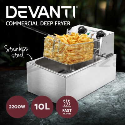 Devanti Commercial Electric Deep Fryer 10L Basket Chip Cooker Stainless Steel - image 1 of 4