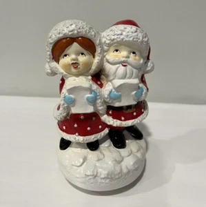 Caja de música giratoria vintage de cerámica de Papá Noel y la señora Claus Caroler Japón - Funciona - Imagen 1 de 12