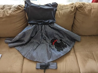 Bobby Soxer Poodle Skirt Dress Black & White Gingham Adult Costume S/M (2-8) - Image 1 of 4