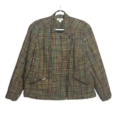Chaqueta Blazer Coldwater Creek Talla 18W Arco Iris Tweed Cremallera Completa Asimétrica Moto Lana Foto 1 de 4
