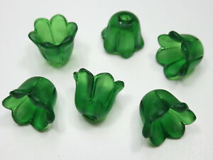 Matte Emerald Green Flower Beads 9mm Bell Shape Tulip Plastic Bead Caps Qty 12