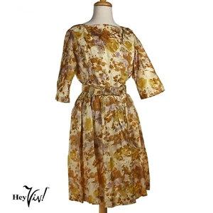 Vintage 50s Fit and Flare Multi Color Dress w Belt Metal Zip B36 W33 - Hey Viv - Picture 1 of 7