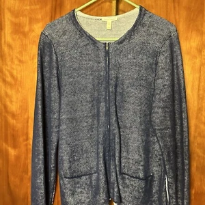 Eileen Fischer cardigan zipper up sweater size L - 97% organic linen - Picture 1 of 8