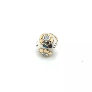 Genuine Pandora Stg Sil & 14ct Yellow Gold Raised Flower Charm with CZ 790207CZ - Picture 1 of 5