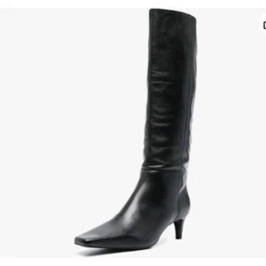 miss left Women Stretchy Knee High Boots Closed Square Toe Low Kitten Heel Black - Picture 1 of 8