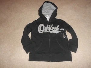 NEW, BOYS OSHKOSH LOGO ZIP UP HOODIE, SIZE 5, BLACK & GRAY - Picture 1 of 2