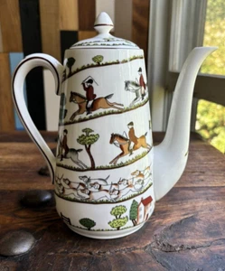 Caffettiera Staffordshire scena di caccia fine osso Cina con coperchio alta 6,76" - Foto 1 di 11