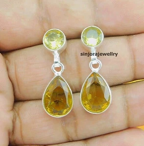 Citrine Gemstone 925 sterling silver handmade stud Earrings 1" inch - Picture 1 of 4