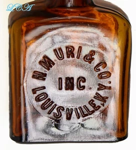 MINI antique N.M. URI free sample INTERNATIONAL WHISKEY 1 /10th pint FLASK - Picture 1 of 4