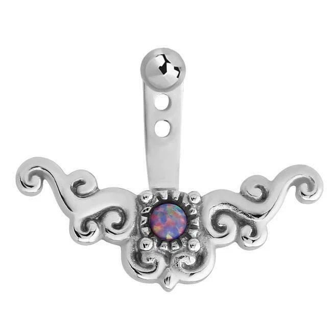 316L Surgical Steel Purple Opal Stone Ear Jacket Earring Cartilage Tragus Labret - Image 1 of 1