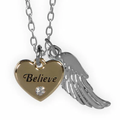 Collar con dije de ala de ángel Believe corazón bendito pluma guardián estrella de ángel  Foto 1 de 2