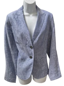 New Talbots 100% Linen Blazer 6 Blue 2 Button Lined $149 Long Sleeve New W/tag - Picture 1 of 9