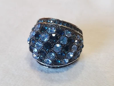 Anel cúpula de safira Park Lane tamanho 7 S7 pavê prata azul topázio cristal água-marinha - Imagem 1 de 4