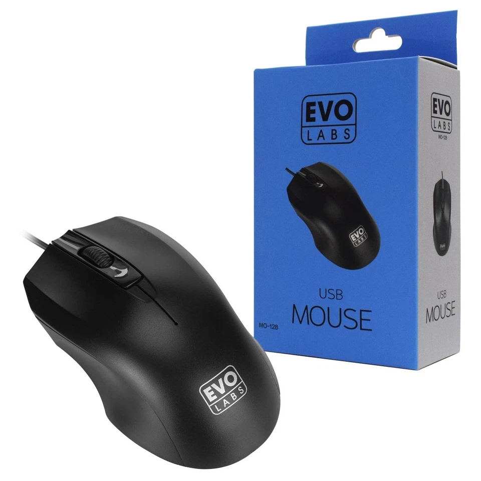 Evo Labs USB Wired Optical Mouse – Matte Black – MO-128 - Image 1 of 1