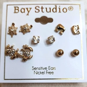 BAY STUDIO 6 PAIR GOLD TONE STUD EARRINGS SET NICKEL FREE SENSITIVE EARS NWT - Picture 1 of 1
