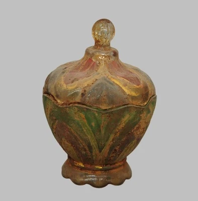 Relicario de vidrio budista vintage pintado tarro con tapa que contiene cuentas de reliquia Sarira Foto 1 de 4