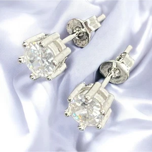 Moissanite Sterling Silver Solitaire Stud Earrings (.84 ct) Stunning Chic Trendy - Picture 1 of 17