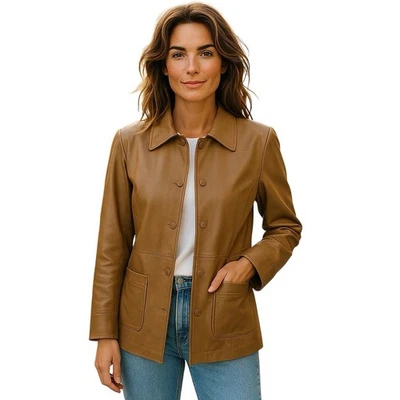 Kenneth Cole Reaction Women’s Leather Trench Coat XL Brown Lined Classic - Image 1 of 4