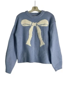 A New Day Damen Pullover mit Rundhalsausschnitt hellblau weiß Größe Large Schleife Größe Medium M - Bild 1 von 3