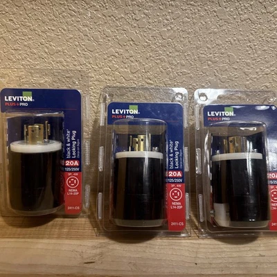 LEVITON 20 Amp 125/250 Voltios Enchufe de Bloqueo, Blanco y Negro (2411-CS) (3 PIEZAS) Foto 1 de 3