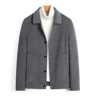 Autumn Winter Mens 100% Wool Single Breasted Short Coat Jacket Overcoat Business - Image 1 of 4