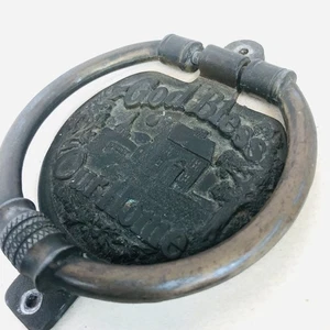 BRASS Door Knocker GOD BLESS OUR HOME Vintage - Picture 1 of 9