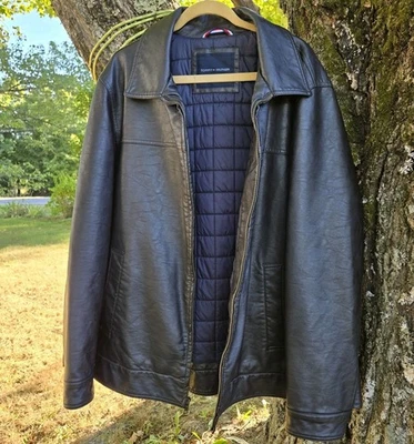 Vintage Tommy Hilfiger Mens 2XL TALL Motorcycle Quilted Jacket Poly Faux Leather - Image 1 of 4