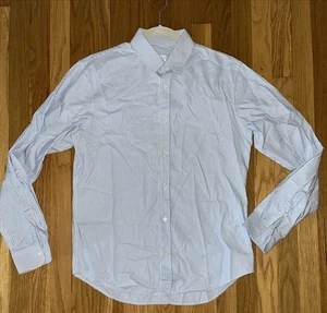 Sandro Paris Shirt Mens Button Up Cotton Striped Blue White Size Large - Picture 1 of 9