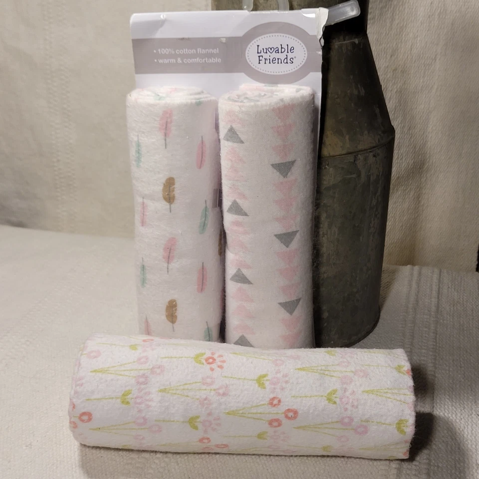 3 mantas de recepción de franela 100 % algodón Luvable Friends 28" X 28"  Foto 1 de 1