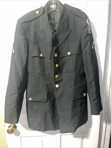 US Military Army Green Coat 38 R 100% Wool Blazer Jacket Uniform Patches - Picture 1 of 11