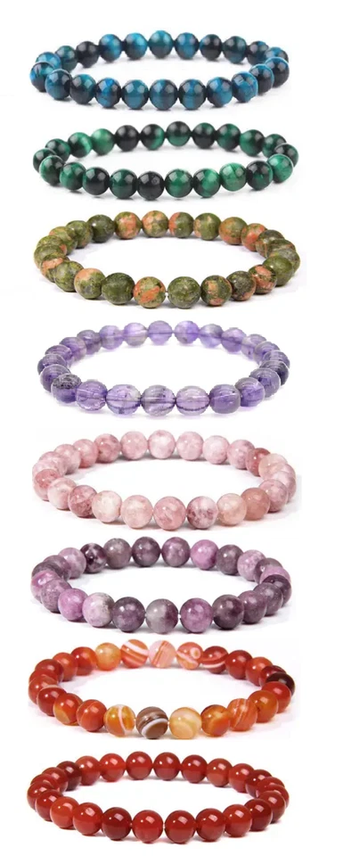 Elastisch Armband Natur halb Edelstein Perlen 9mm Achat Amethyst... - Bild 1 von 1